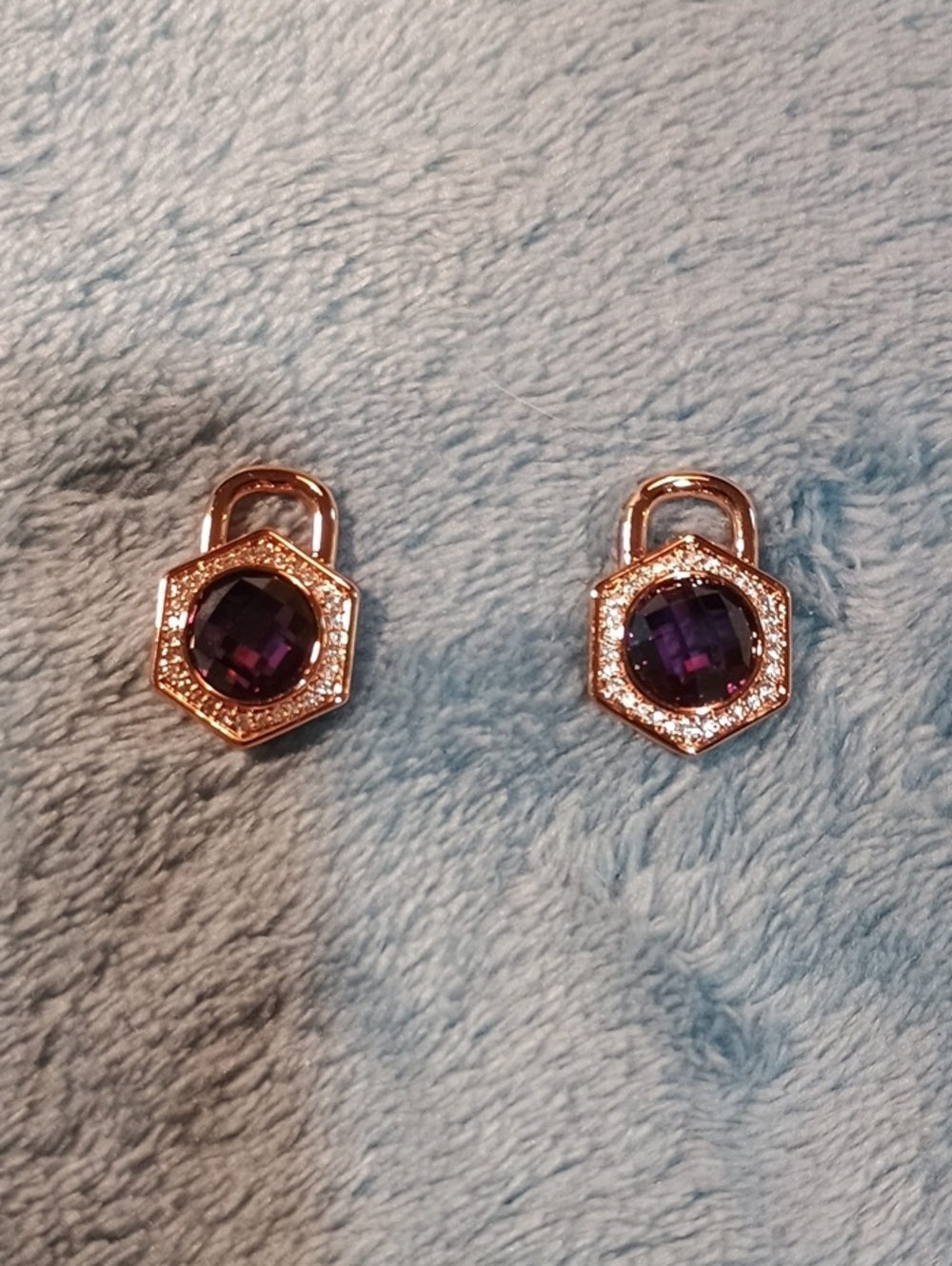 Bp Elegant Rose Gold Padlock Earrings with Purple Gemstones